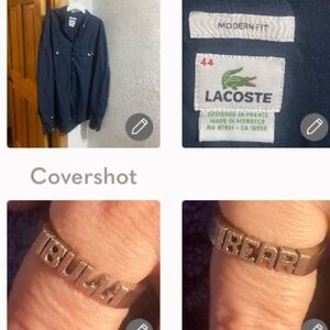 Lacoste🐊button-up 5 logo shirt 44 modern fit+925 BULL - BEAR RING sz10